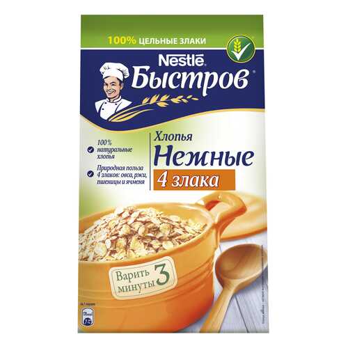 Хлопья овсяные Быстров 4 злака с добавлением ржаных, пшеничных, ячменных хлопьев 350 г в ЭССЕН