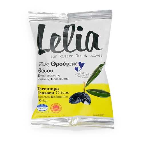 Оливки Lelia Трубес с косточкой чёрные 150г сашет Греция в ЭССЕН
