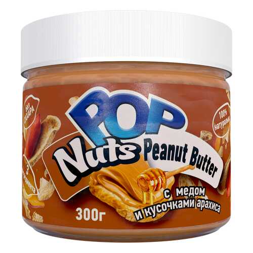 Арахисовая паста POP Nuts Peanut Butter с медом и кусочками арахиса, 300 г в ЭССЕН