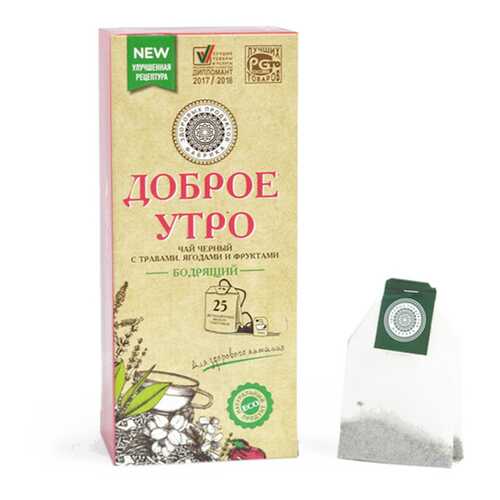 Чай Фабрика Здоровых Продуктов Доброе утро Бодрящий чёрный 25 пакетиков в ЭССЕН