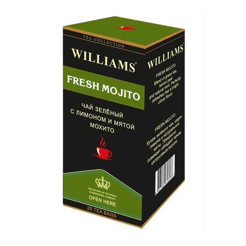 Чай Williams Fresh Mojito, зеленый с лимоном и мятой мохито, 25 пакетиков в ЭССЕН