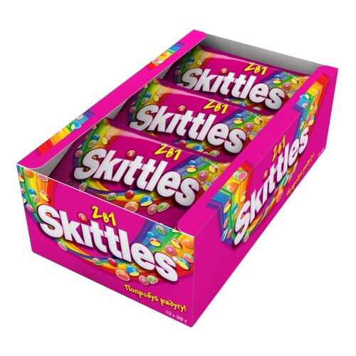 Освежающие конфеты Skittles 2в1 38 г 12 штук в ЭССЕН