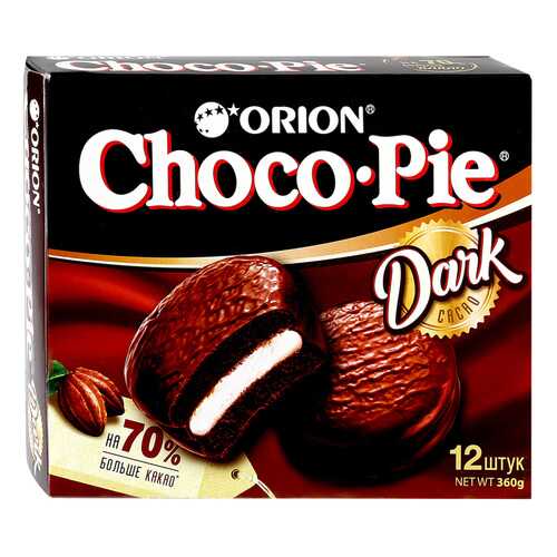 Пирожное Orion Choco Pie Dark в глазури 12 шт 30 г в ЭССЕН